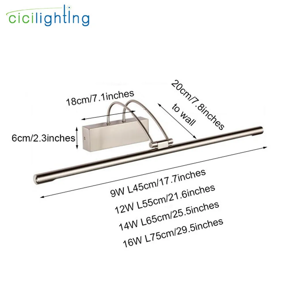 Preise Moderne Kunst Dekoration L45 55 65 75 cm Nickel Bronze körper led bad spiegel front lichter eitelkeit licht LED schrank lampe