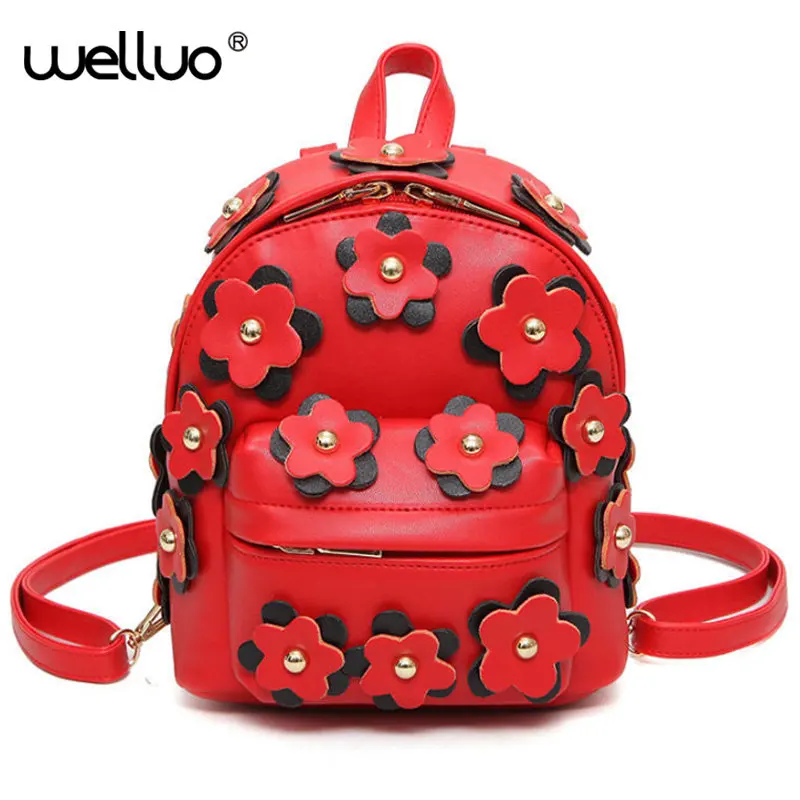

Brand 2017 Design Flowers Pu Women Leather Backpacks School Bag Student Backpack Ladies Women Bags Leather Package Female XA216B