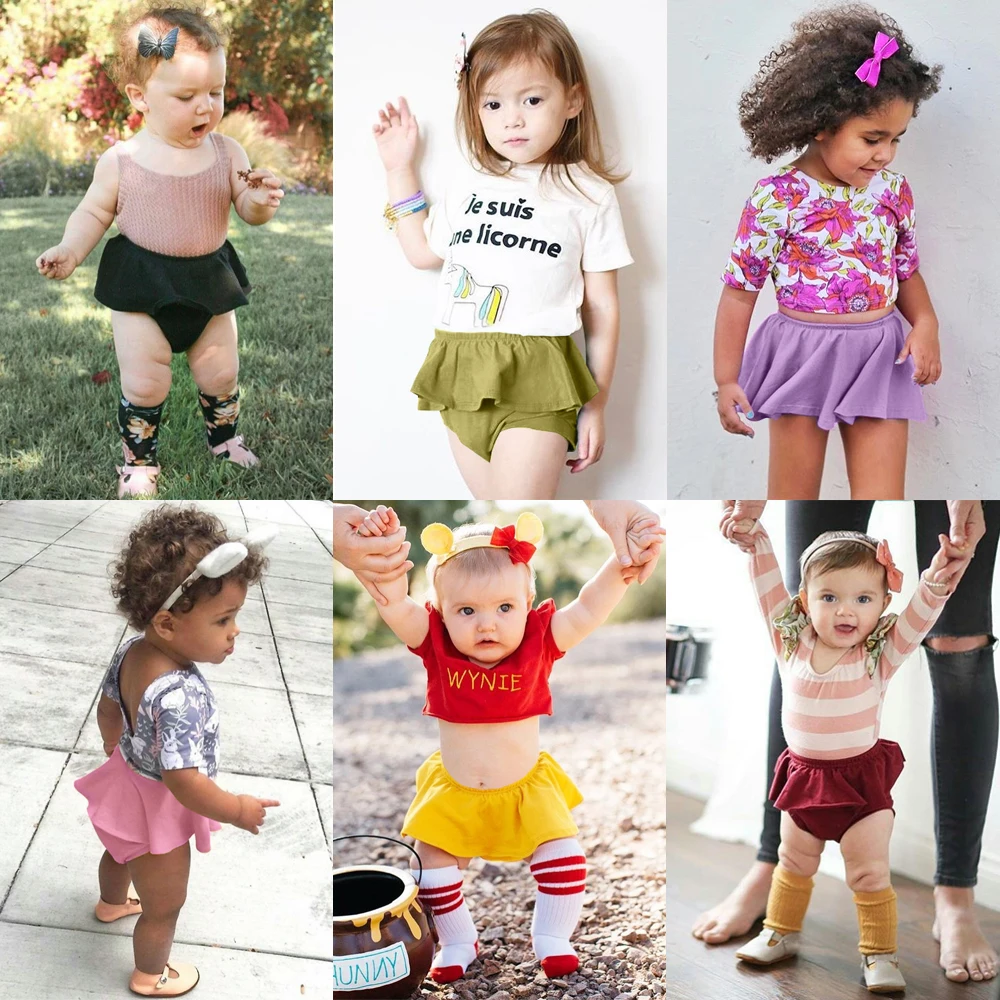 Трусики для маленьких девочек, шорты пышные трусики с узорами и рюшами для новорожденных, Очаровательные девочки-младенцы, цветные однотонные шорты с оборками