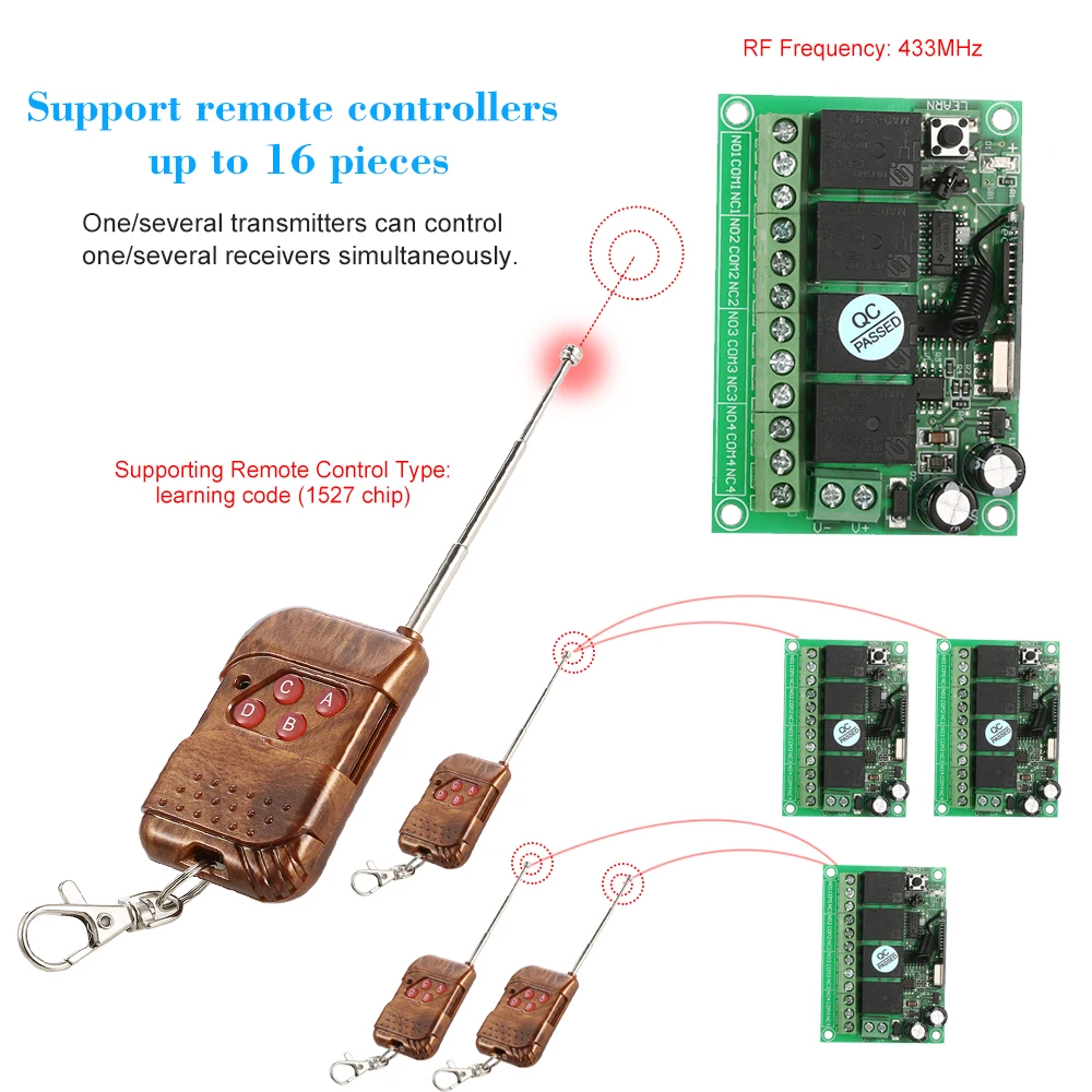 Беспроводной пульт дистанционного управления универсальный дистанционный переключатель умный дом 433 МГц RF DC 12 В 4CH обучения код реле приемник передатчик