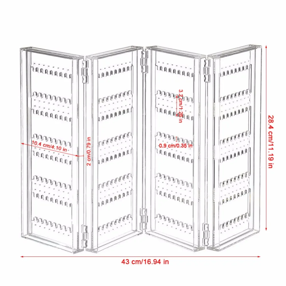 Складной 4 панели прозрачный акриловый Макияж Ювелирные изделия Органайзер держатель 256 отверстия для сережек Ожерелье заклепки браслет чехол шкаф Подставка Полка