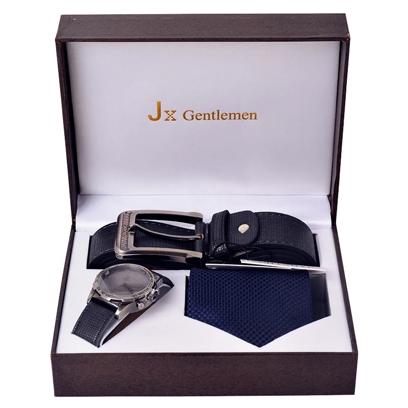 Модные мужские часы Топ бренд роскошный подарочный набор часы бумажник ремень для отца подарочный набор для мужчин подарок на год с коробкой Relojes