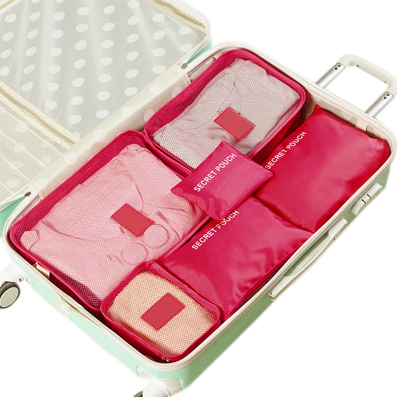 6 шт./компл. Водонепроницаемый шкаф для чемоданов чехол Портативный контейнер нейлон дорожная сумка для хранения Организатор для одежды, нижнее белье, обувь - Цвет: rose red