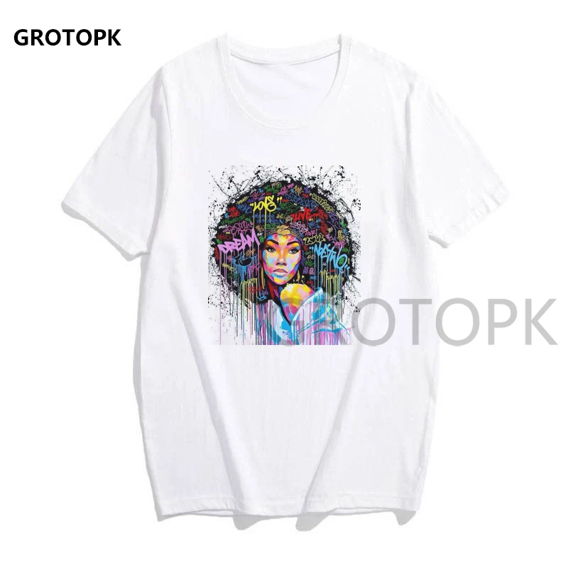 Melanin футболки с принтом для женщин белая футболка с коротким рукавом Poppin женская летняя одежда Kawaii Harajuku Топ уличная одежда - Цвет: 17
