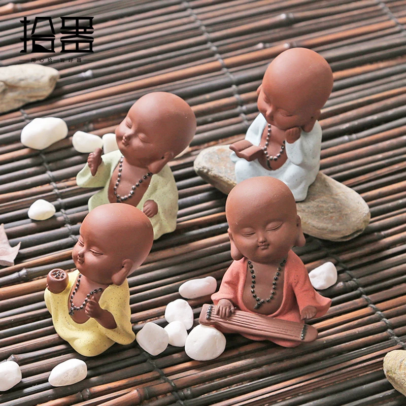 Исин керамическая фиолетовая глина маленький монах чай для домашних животных набор игрушек в китайских монах кунг-фу Будда домашний интерьер Садоводство украшение подарок