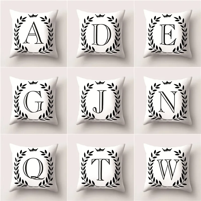 Letter Alphabet Printed White Pillowcase Decorative Pillows Cushion