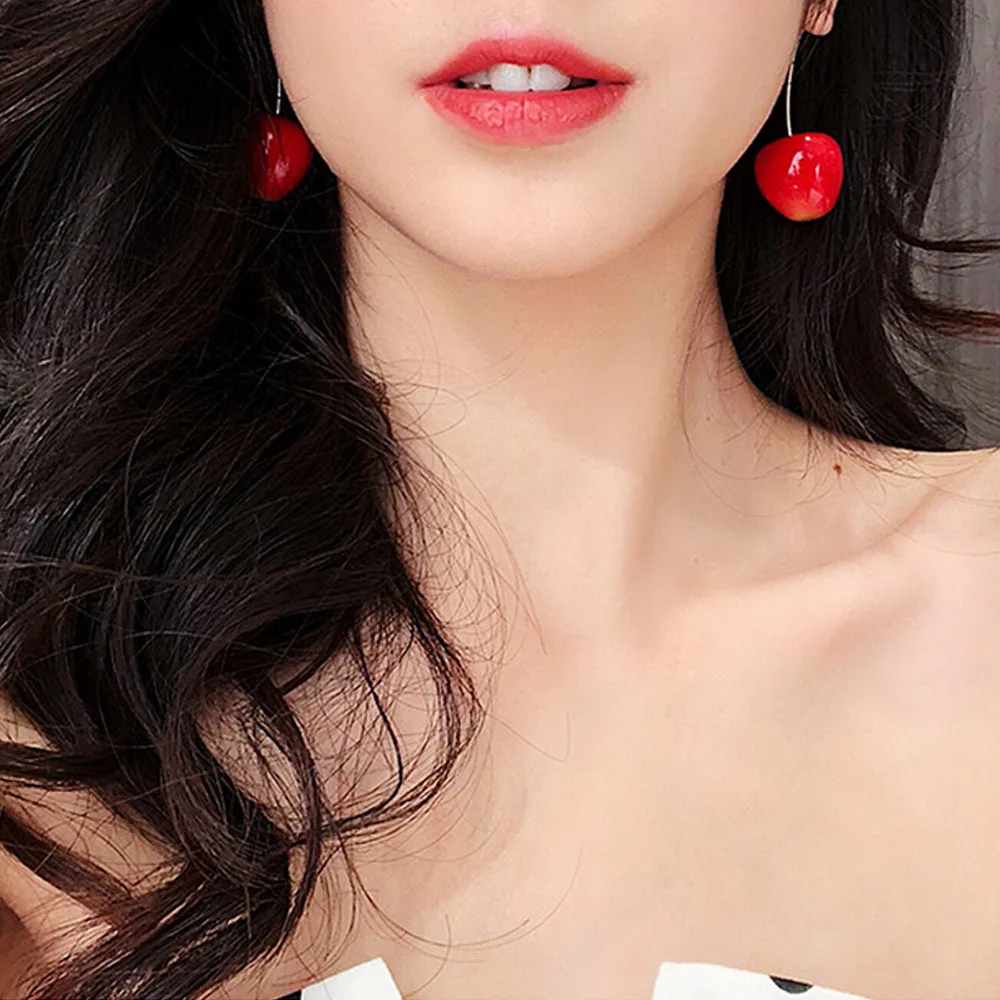 

New Summer Cherry Fruit Fashion simple Earrings For Women Tassel Dangle Earrings Sweet Long Pendant Girl Gift Korea Jewelry