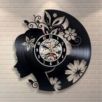 

Classic Flower Girl Exclusive Handmade CD Record Clock Creative Hollow 3D Decorative Hanging Clock LED Vinyl Record Wall Clock