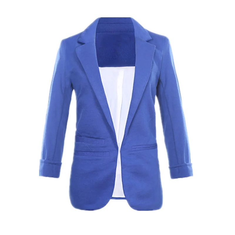 Женский деловой Тонкий костюм, пальто с рукавом 3/4, верхняя одежда для офисных леди, яркие цвета, повседневный пиджак в деловом стиле, большие размеры, Mujer, топы MZ1436 - Цвет: Синий