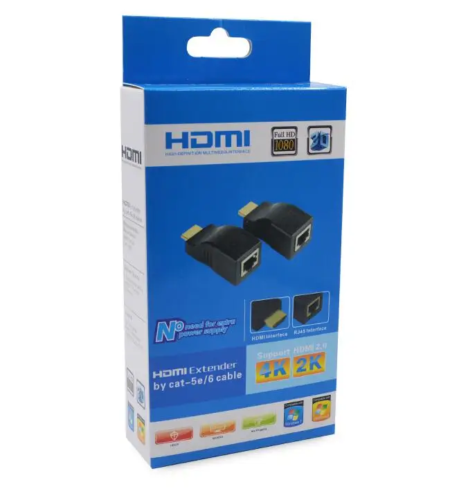 HDMI RJ45 CAT5E CAT6 UTP LAN Ethernet HDMI удлинитель повторитель 1080P жесткий пластик HDMI к RJ45 сетевой кабель удлинитель для HDTV - Цвет: Черный