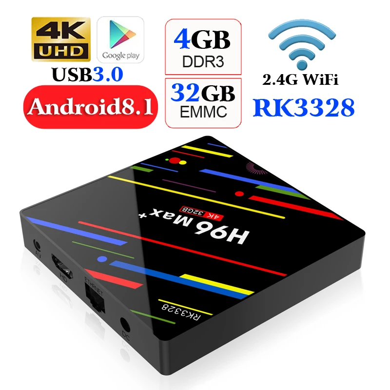 

H96 Max+ MaX Plus Smart TV Box RK3328 Quad Core 64bit Mali-450 GPU 4G/32G Android 8.1 2.4GHz Wifi Set Top Box Family TV Box