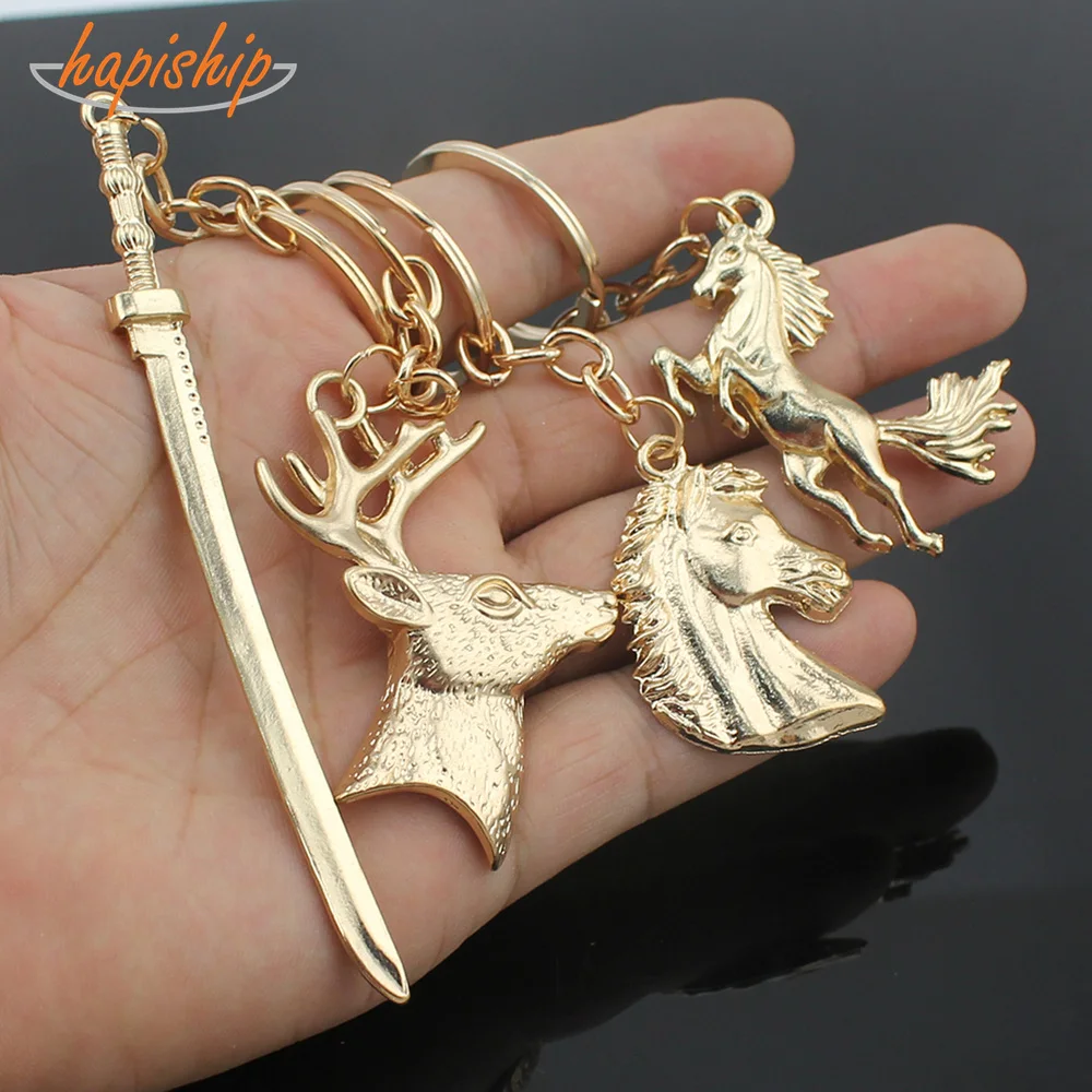 

Hapiship 2018 New Women/Men's Fashion Gold Horse Sword Deer Plane Tree Key Chains Key Rings Alloy Charms Gifts YSEF000
