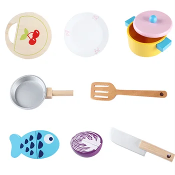 

New Sale Wooden Pretend Play Toy Pot Oven Cutting Toy Cooking Kitchen Food Fishing Baby Infant Toy Food Birthday D165