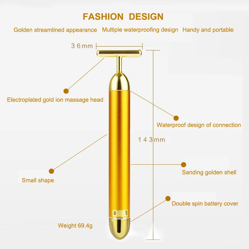 

Slimming 24k Gold Vibration Face Roller Massager Stick Lift Skin Tightening Wrinkle Bar Beauty Tool JS88