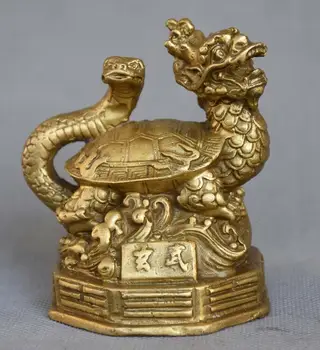 

Chinese FengShui Pure Brass Dragon Turtle Tortoise Snake XuanWu Beast God Statue