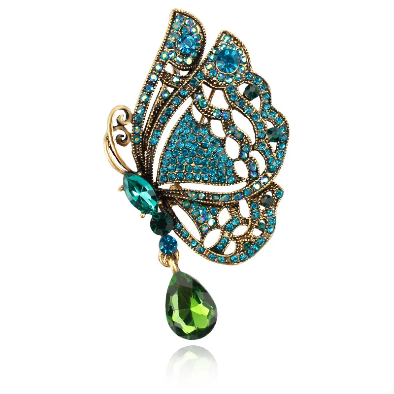 

Vintage Shinny Crystal Butterfly Brooch Pins Red Blue Green Rhinestone Alloy Brooches For Women Jewelry Accessories Gift