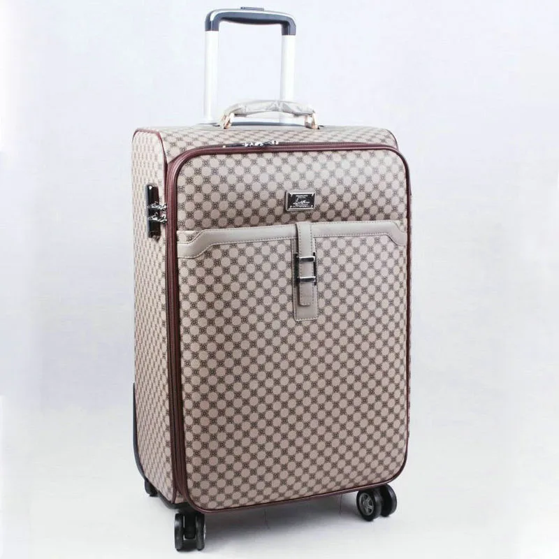 

New Arrival Men and Women Vintage Trolley Luggage PU Leather Travel Suitcase, Spinner Rolling Luggage 20" 24