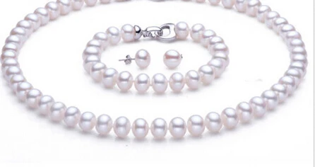 

charm Jew.657 A set pearl necklace bracelet AAA+ 8-9mm white genuine cultured akoya pearl (A0423) -Top quality free shipping