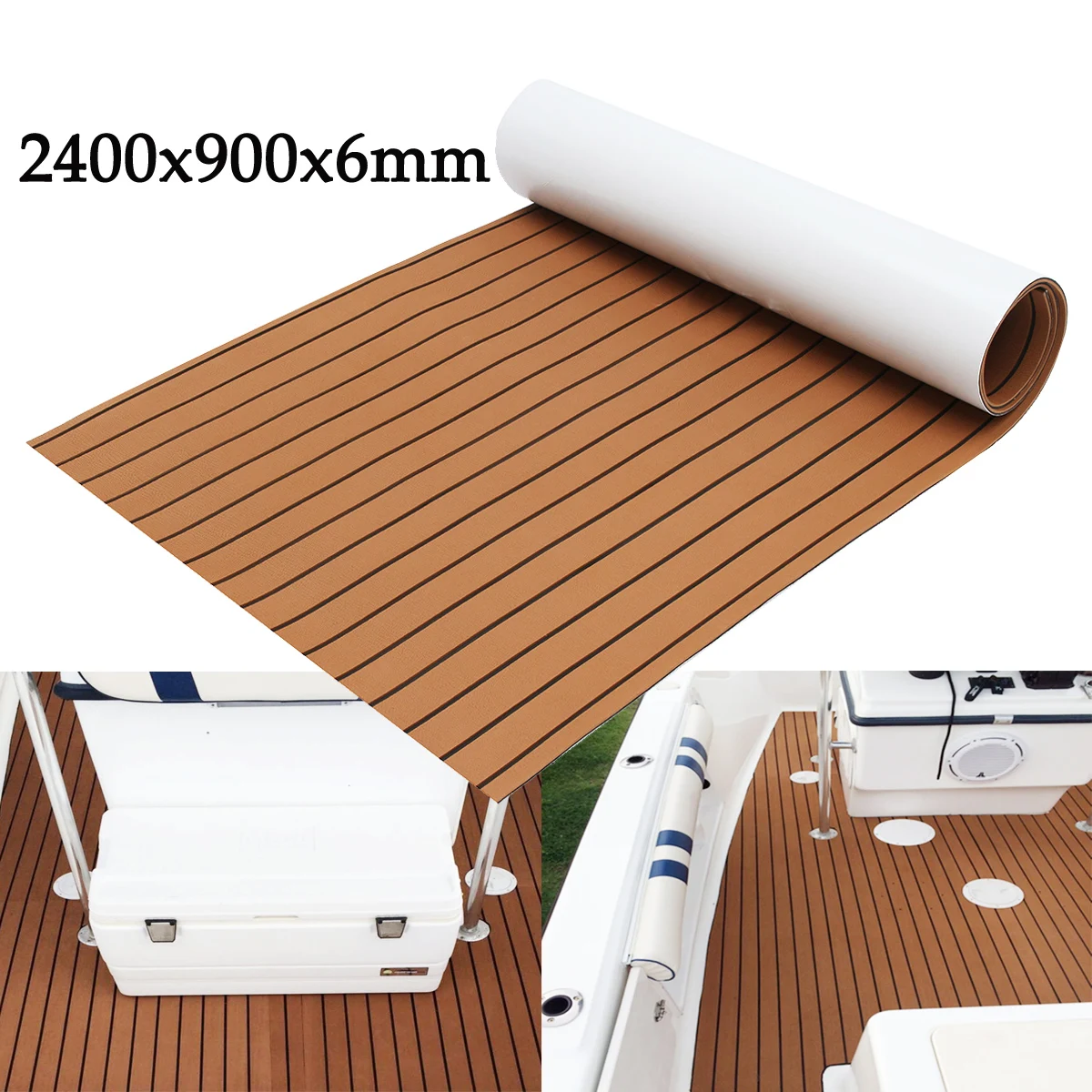 

1Roll 2400x900x6mm Brown Gray Marine Flooring Faux Teak EVA Foam Boat Decking Sheet Decor Self Adhesive EVA Foam Floor Mat Cover