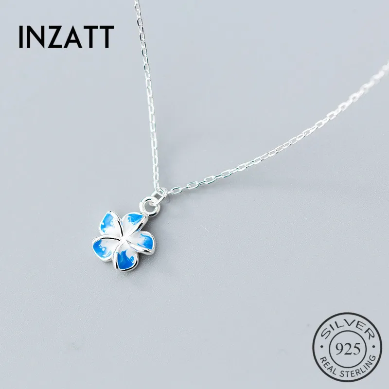 INZATT Настоящее 925 пробы цвет серебристый синий эмаль цветок кулон цепочки и