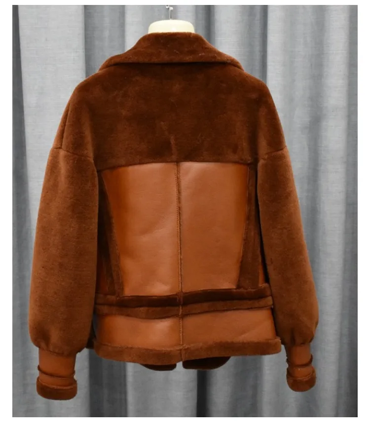 JQNZHNL новые зимние женские короткие кожаные куртки, модные женские куртки с отложным воротником из овечьей шерсти, кожаные куртки P08