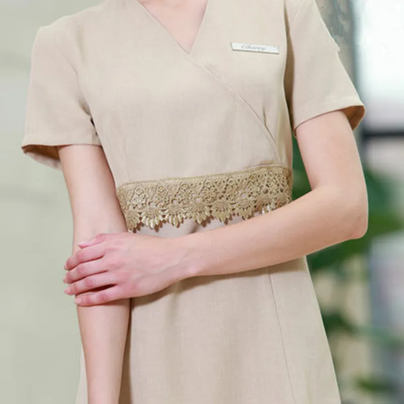 SPA Dress Design Quality Beige Beauty Salon Massage Uniform Female Black Sexy SPA Clothes Plus Size Work Costume