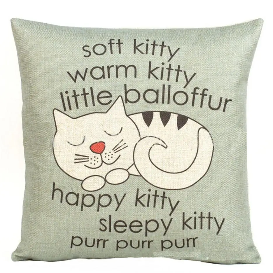 ISHOWTIENDA Happy Sleepy Kitty Print Cat Pillow case Cushions Sofa