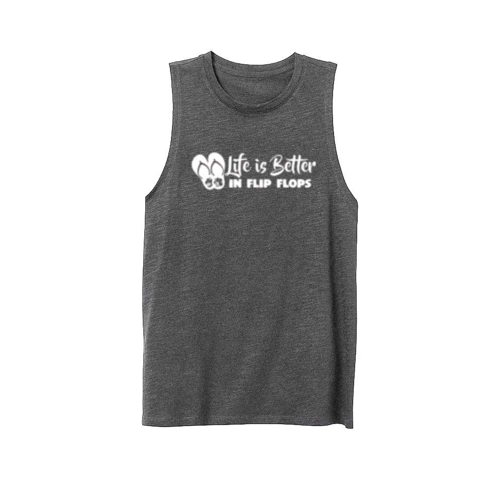 

Womens Life Is better In Flip Flops Beach Crossfit Fitness Casual Tank Vest Sleveless Tops Shirts