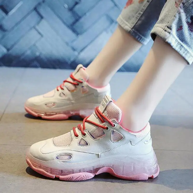 

Women Colorful Students Leisure Shoes Wedge Sneakers 5.5cm Heel Platform Lace Up Female Casual Shoes Breathable