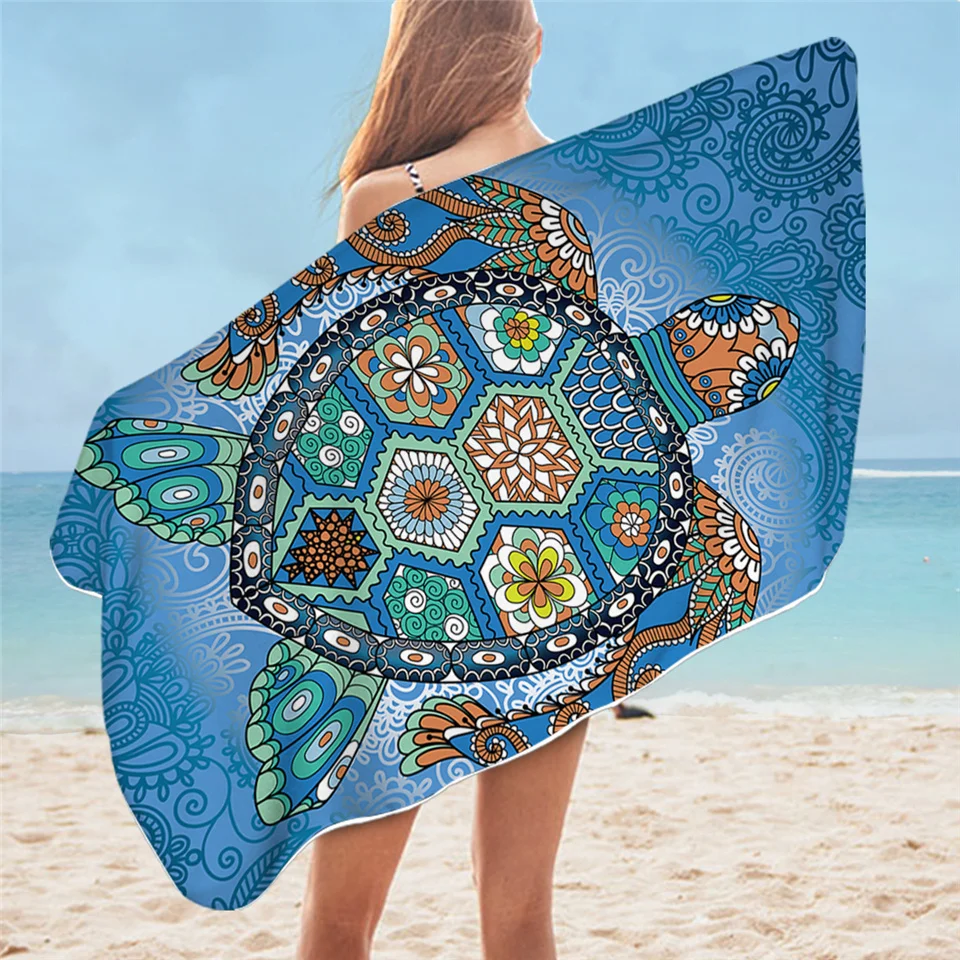 BeddingOutlet Sea Turtle Bath Towel Bathroom Map Tortoise Microfiber Beach Towel Starfish Nautical Shower Summer Blanket