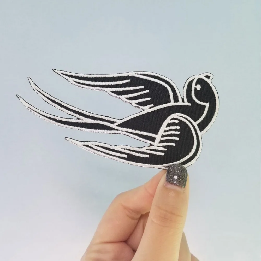 G070 Tattoo Sparrow Swallow Embroidered Patch (3)