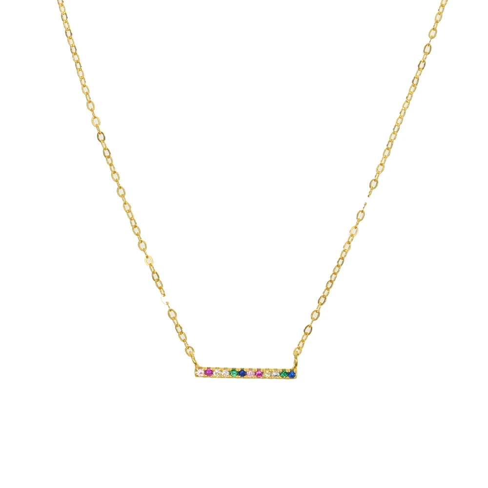 

Silver Gold Rose gold 3 color 100% 925 sterling silver rainbow cz bar necklace classic simple desing