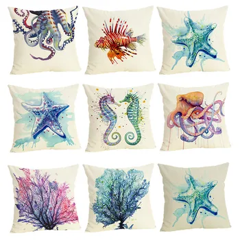 

Cross-border exclusive classic Marine life cushion cover linen pillow Amazon