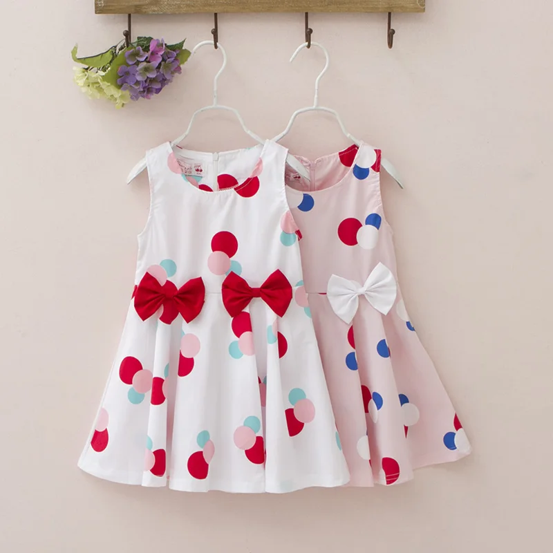 

2016 Summer Girls Dress Cute Bow Polka Dots Baby Girl Dress Girls Princess Dress Kids Clothes 3-7 Age