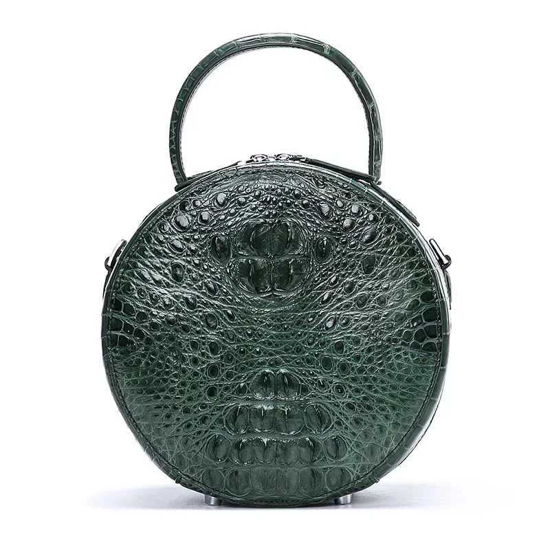 

100% Genuine Crocodile Skin Woman Small Circular Purse Zipper Closure Lady Handbag Alligator Leather Female Cross Shoulder Bag