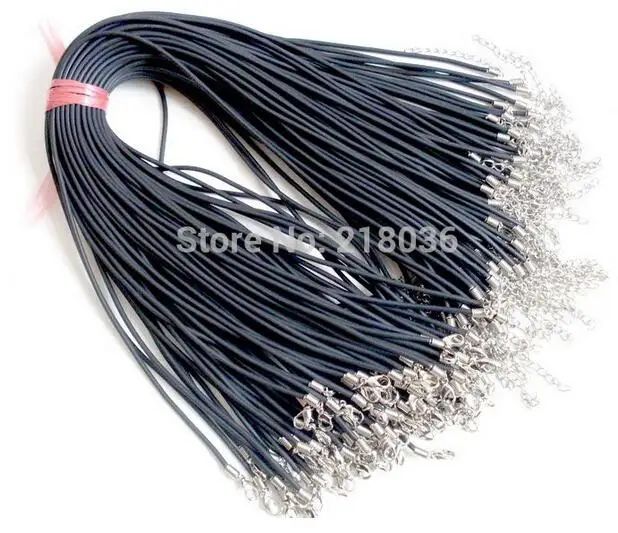 

Black Rubber Choker Collar Pendant Necklace 2mm String Cord Strap Fashion Jewelry For Women Beads Gifts DIY 100PCS 45cm L175