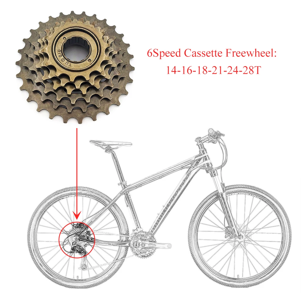 6 7 Speed Bike Freewheel Steel 12-28T Mountain Road Bicycle Flywheel Cog Cassette Sprocket Cycling Repair Tools - Color: 6 speed