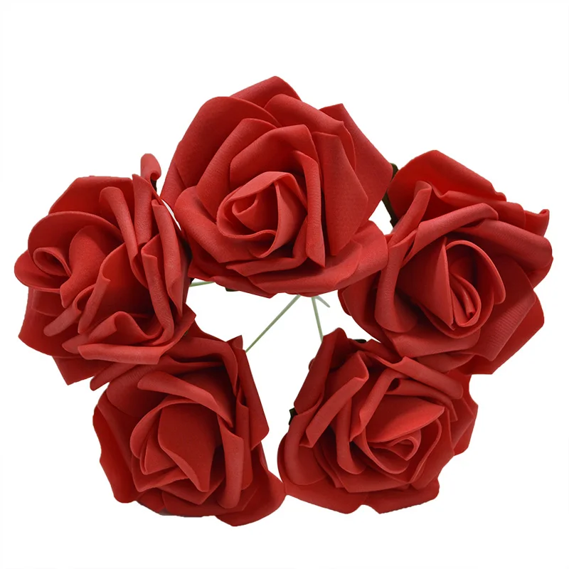 10 головок 8 см Декоративные Искусственные розы Свадебные невесты букет полиэтиленовый цветок пены для дома День Святого Валентина украшение дома - Цвет: Red