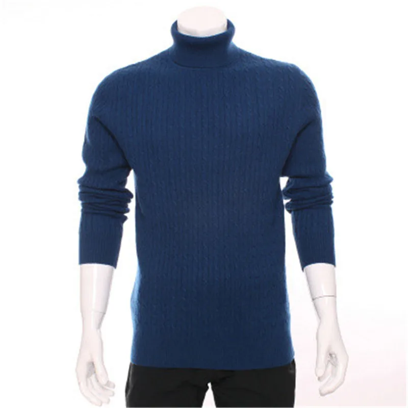  100%goat cashmere twisted knit men fashion turtleneck pullover sweater H-straight white 4color S/2X