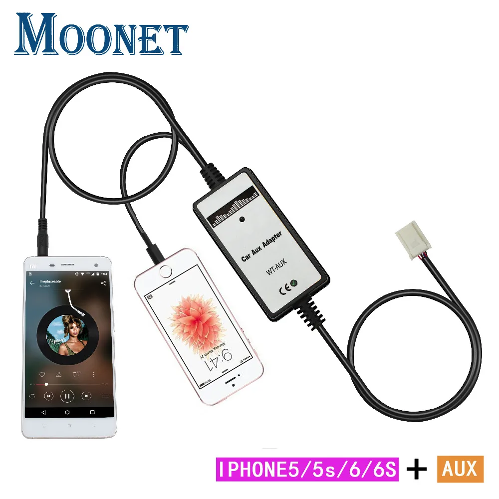 Автомобильный AUX адаптер Moonet MP3 3 5 мм Интерфейс iphone Lightning (6 + 6 контактов) для Toyota Avenis