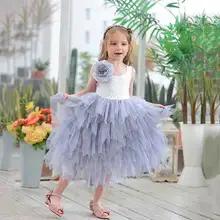 Летнее платье принцессы для девочек кружевное многослойное фатиновое платье до середины икры с цветочным принтом для свадебной вечеринки, детская одежда От 1 до 10 лет, E17103