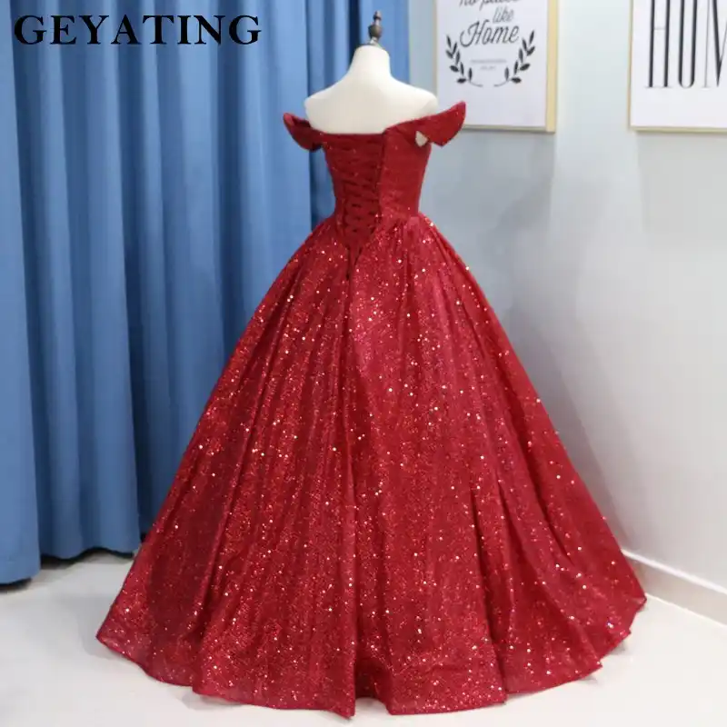 Glitter Wine Red Sequins Ball Gown Wedding Dress Luxury 2019 Dubai Burgundy Colorful Gowns Lace Up Arabic Bride Dresses Glitter Wine Red Sequins Ball Gown Wedding Dress Luxury 2019 Dubai Burgundy Colorful Gowns Lace Up Arabic Bride Dresses