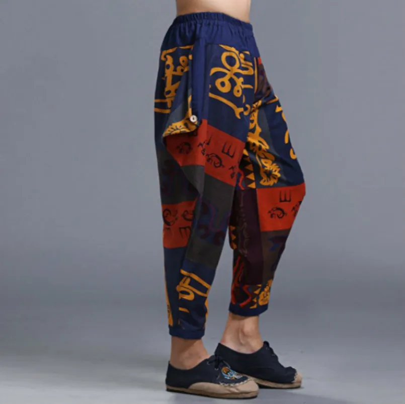 Indian Men Wide Leg Pants India Nepal Print Pattern Trousers Man Women