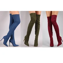 Suede Elastic Boots High Heel Thigh High Boots Women’s Pointed Toe Zipper Sexy Over The Knee BootS 35 – 43