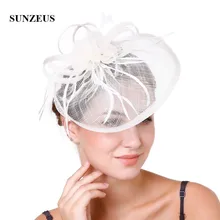 Белье Цветы Для женщин Шапки перья Fascinators белые свадебные волос Шапки аксессуары сомбреро mujer boda SH55