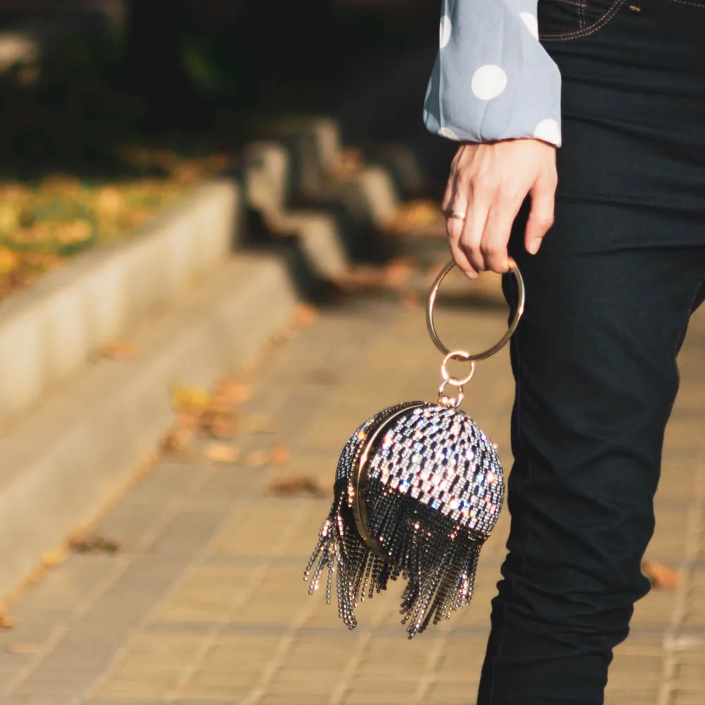 الذهبي الماس شرابة النساء حزب معدن الكريستال براثن أكياس مساء حقيبة زفاف الزفاف حقيبة يد Wristlets مخلب محفظة