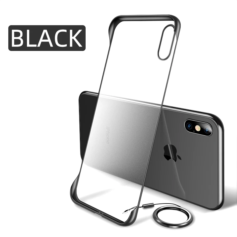 IHaitun роскошный бесборный чехол для телефона iPhone XS MAX XR X Чехлы ультра тонкая задняя крышка для iPhone X 10 7 8 Plus тонкое кольцо ремешок - Цвет: Черный