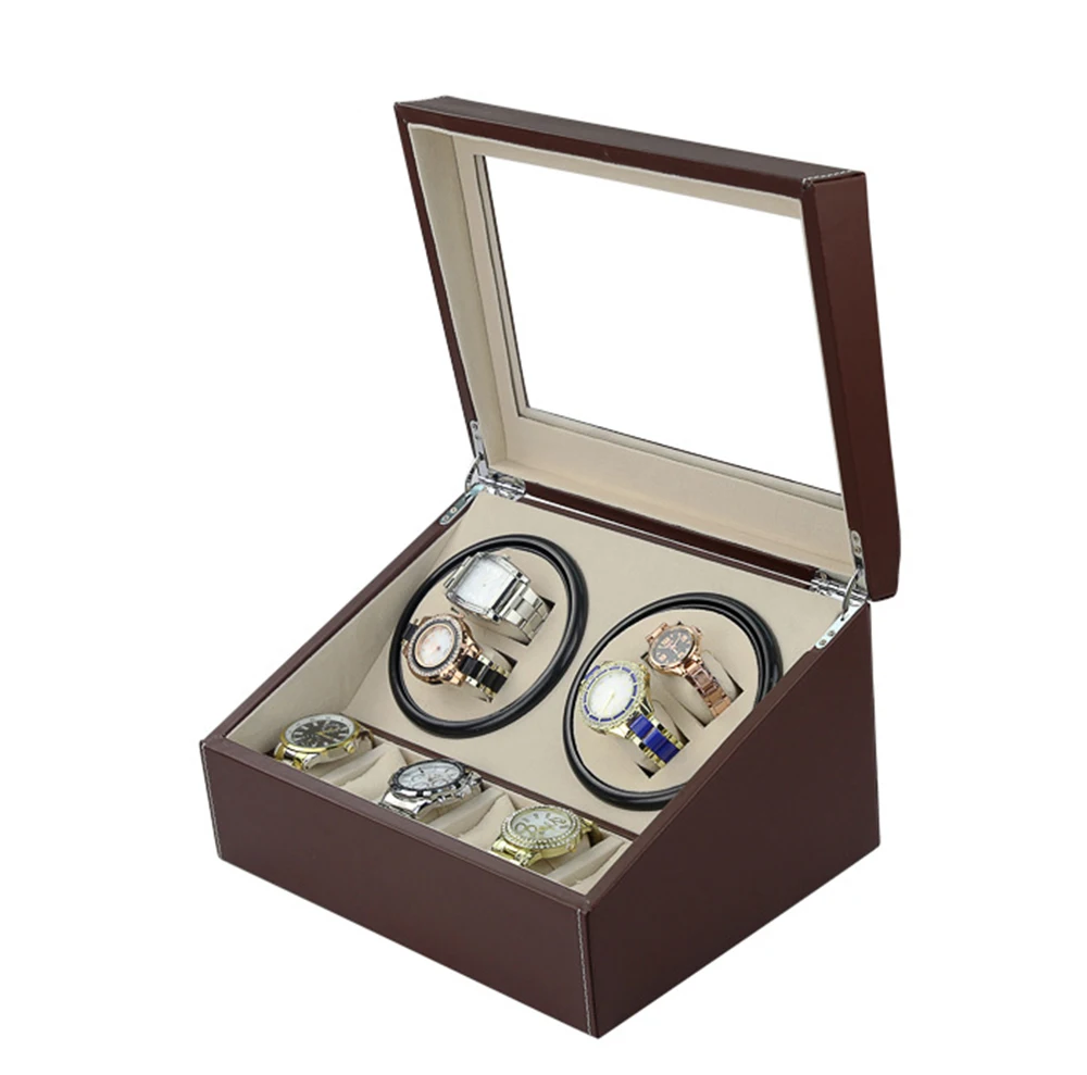 DHL-shipping-brown-Automatic-watch-winder-4-slient-motor-box-for-watches-mechanism-cases-with-drawer