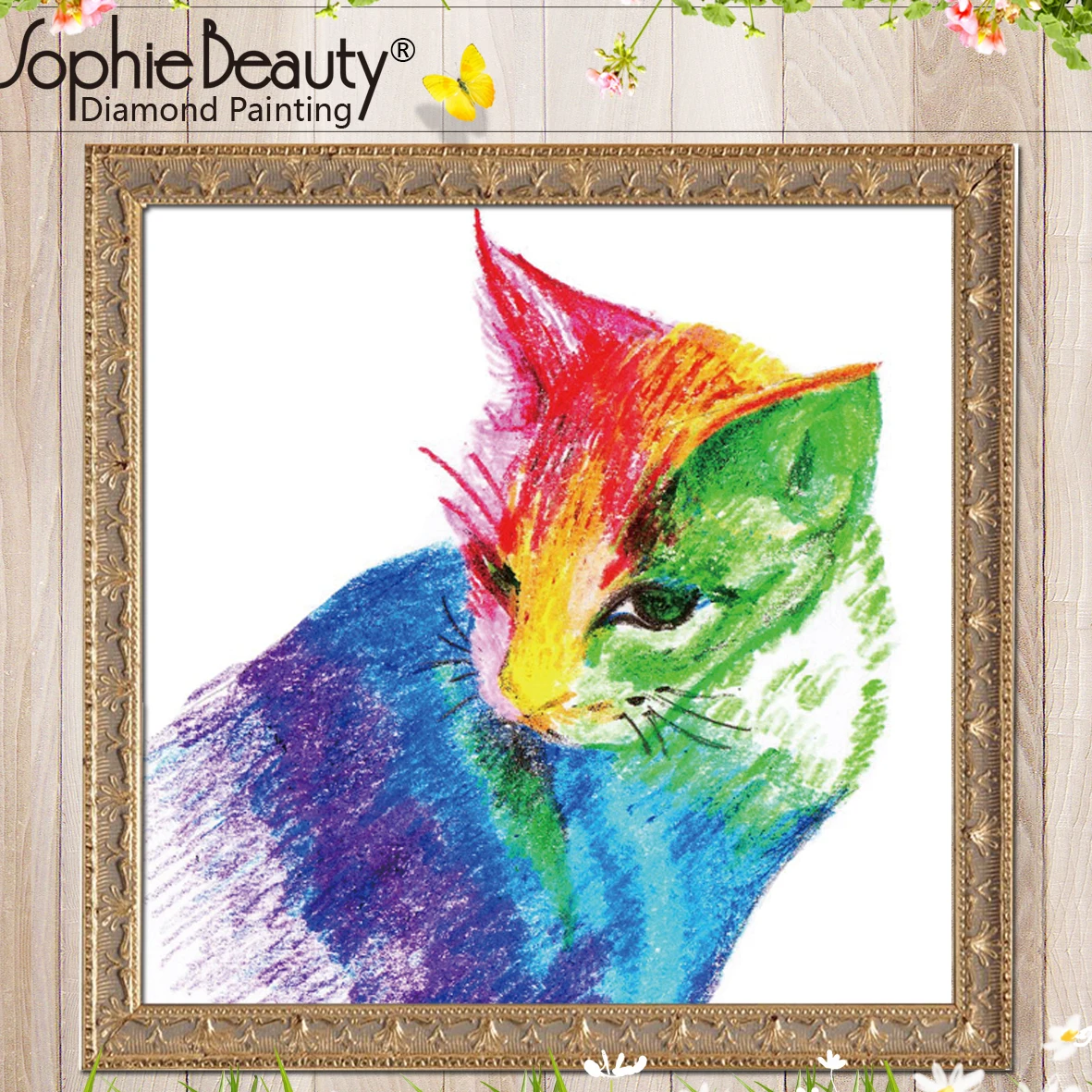 

Diamond Painting Cross Stitch Handcraft Colourful Cut Cat Diy Round Diamond Mosaic Beauty Square Beaded Embroidery Wall Sticker