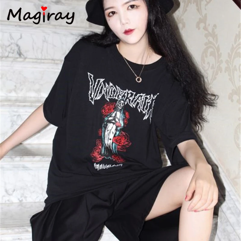 Magiray Ulzzang diablo Rosa Camiseta mujer T camisa Camiseta femenina de verano Harajuku carta larga gran Plus TAMAÑO DE C102